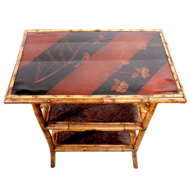 Victorian English Chinoiserie Victorian Bamboo and Lacquer Side, End Table C 1890/1900 For Sale - Image 3 of 11