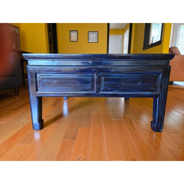 Vintage Chinese Blue Lacquer Coffee Table With Two Drawers For Sale - Image 4 of 9