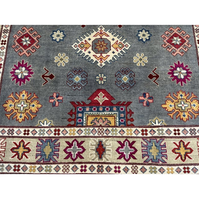 Gray Kazak Wool Rug With Star Medallion, 5'8" X 7'10" For Sale - Image 6 of 16
