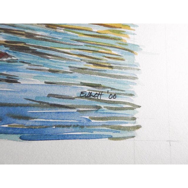 2000 watercolor on paper painting of fly fisherman. Signed illegibly lower right corner. Unframed, mounted firmly on foam...