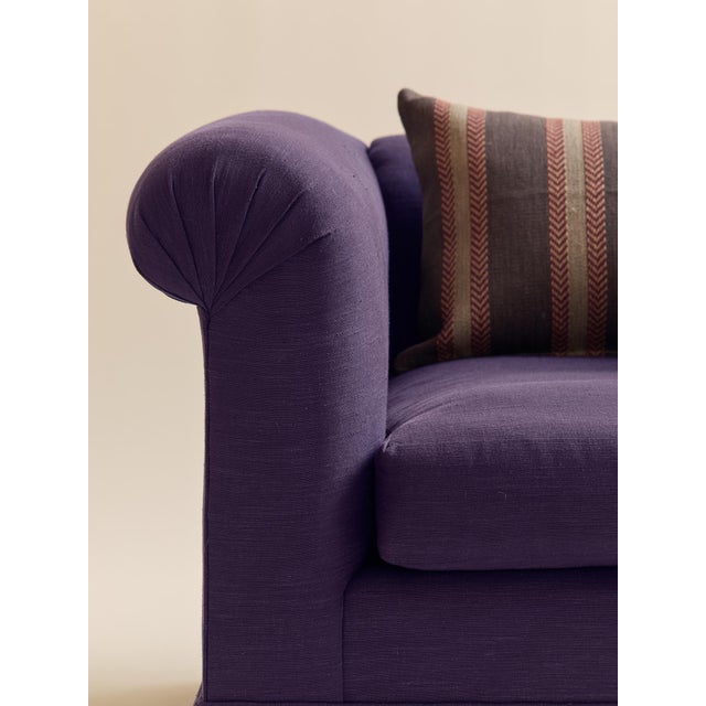Textile The Vintage Deep Plum Linen Down-Filled Loveseat For Sale - Image 7 of 10