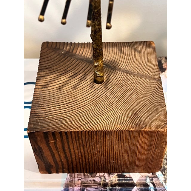Mid-Century Brutalist Metal Sculpture – Geometric Spirals on Wood Base For Sale - Image 4 of 8