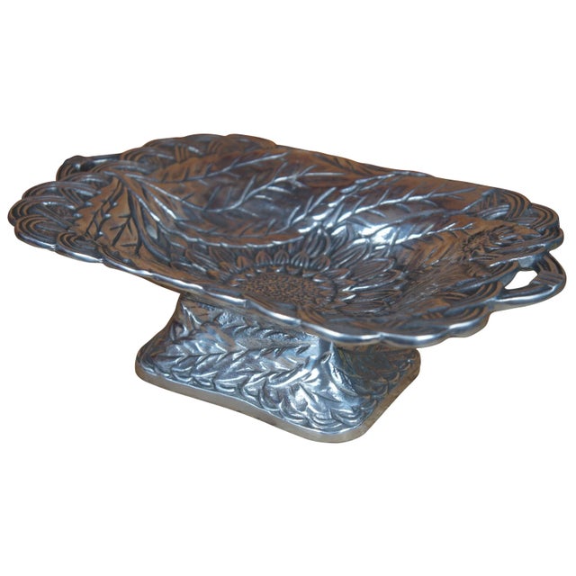 1983 vintage The Haldon Group cast aluminum footed centerpiece bowl or compote featuring low relief floral Sunflower...