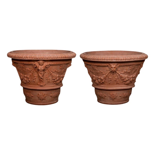 Impruneta Terracotta Planters with Fauns, Late 20th Century, Set of 2 For Sale