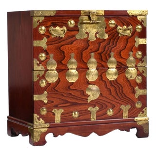 Vintage Asian Chinoiserie Rosewood Tansu Chest Nightstand or End Table Brass Hardware For Sale