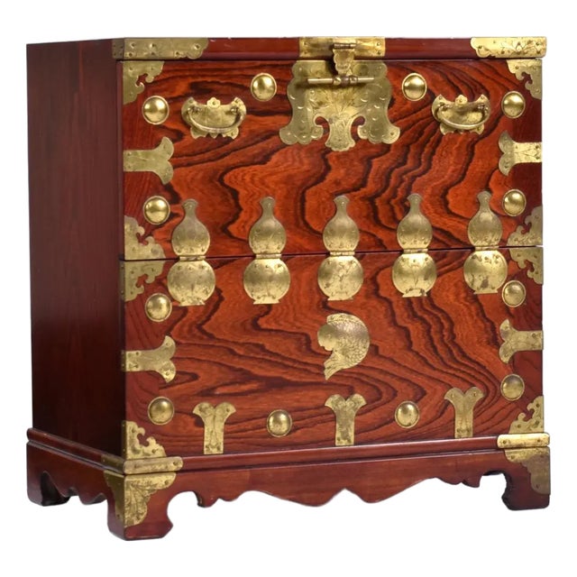 Vintage Asian Chinoiserie Rosewood Tansu Chest Nightstand or End Table Brass Hardware For Sale