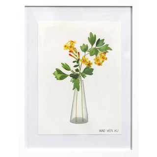 Golden Currant Bouquet in Vase - Elegant Floral Still Life Painting Framed Original Artwork by Xiao Wen Xu For Sale