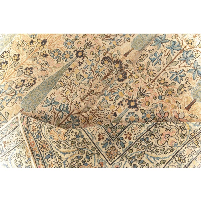 Beige Antique Persian Kirman Beige, Pastel Colors Handwoven Wool Carpet For Sale - Image 8 of 9