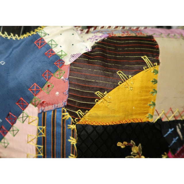 Victorian 1870s Crazy Quilt Pillow 18 Inches 1 For Sale - Image 3 of 12