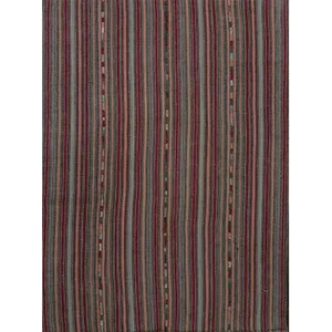 1980s Red and Blue Striped Vintage Scandinavian Style Kilim Rug 5′4″ × 6′7″