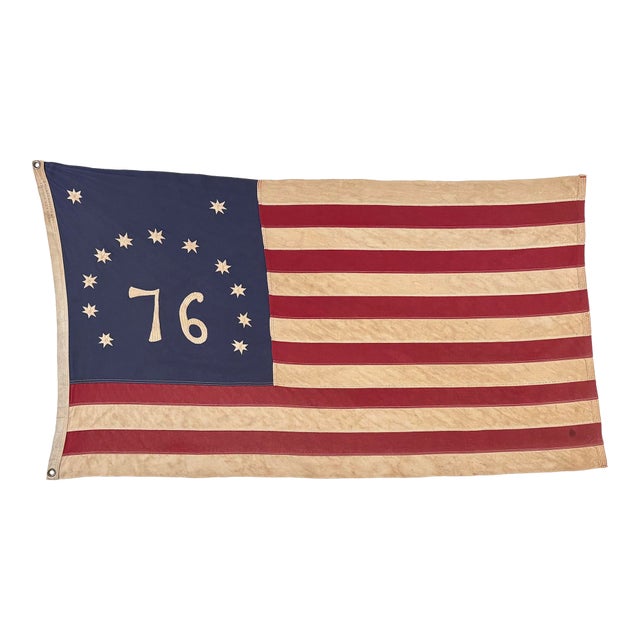 Vintage Cotton Embroidered Bennington 76 American Flag For Sale