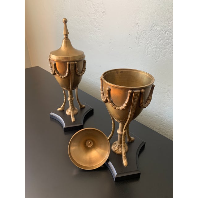 Mid 20th Century Brass Mantle Urns - A Pair For Sale - Image 4 of 9