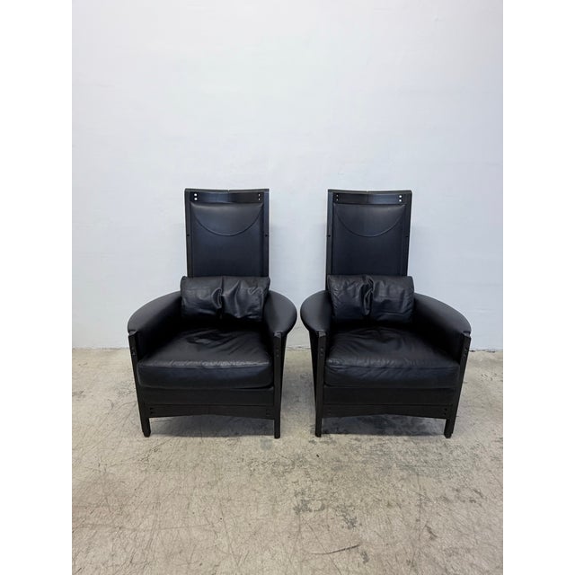 Modern Umberto Asnago Black Leather Peggy Lounge Chairs for Georgetti, 1990s - A Pair For Sale - Image 3 of 18
