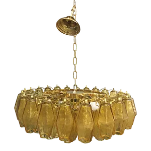 Poliedro Murano Glass Green Chandelier With Gold Metal