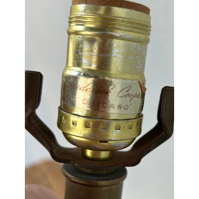 Art Nouveau Vintage Boho Frederick Cooper Ginkgo Glazed Ceramic Lamps - A Pair For Sale - Image 3 of 12