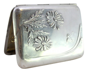 Art Nouveau Silver Cigarette Case with Embossed Floral Motifs and Gold Interior