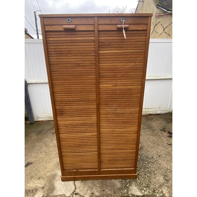Oak Double Column Roll-Top Filing Cabinet, 1950s For Sale - Image 9 of 18