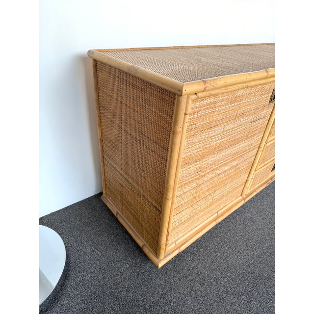 Bamboo Rattan and Brass Sideboard by Dal Vera, Italy, 1970s For Sale - Image 9 of 12