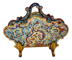 French Champlevé Enamel & Ormolu Letter Rack, Late 19th Century