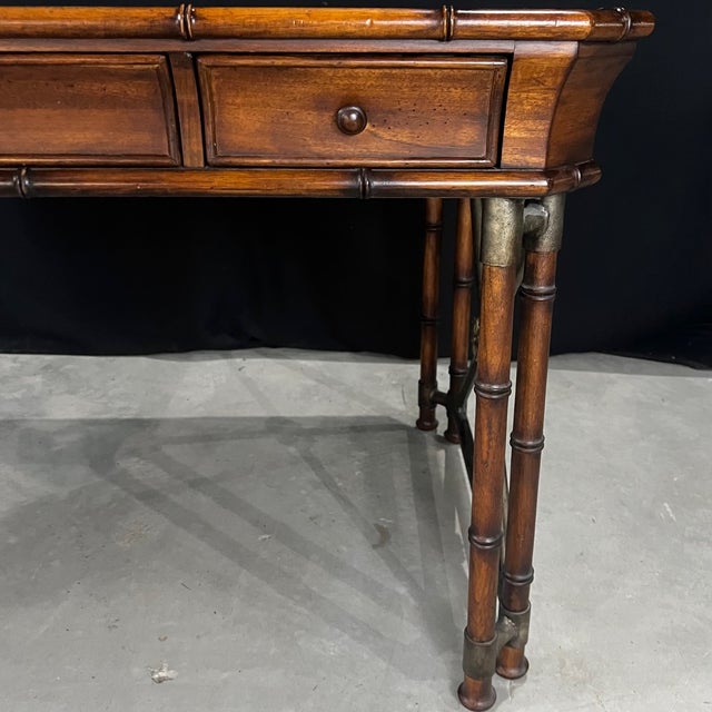 Brown Faux Bamboo Campaign Style Burlwood Desk or Writing Table by Hooker Furniture For Sale - Image 8 of 11