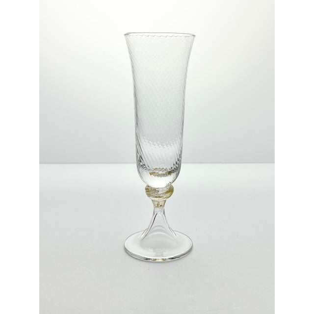 Murano Torcée Single Hand Blown Fluted Champagne Glass 7 7/8” 8oz Gold Swirl Good condition. No chips, cracks, or...