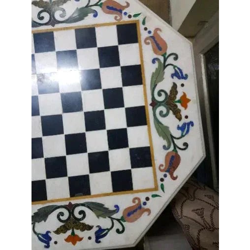 1970s Vintage Italian Marble Inlaid Chess Table For Sale - Image 5 of 8