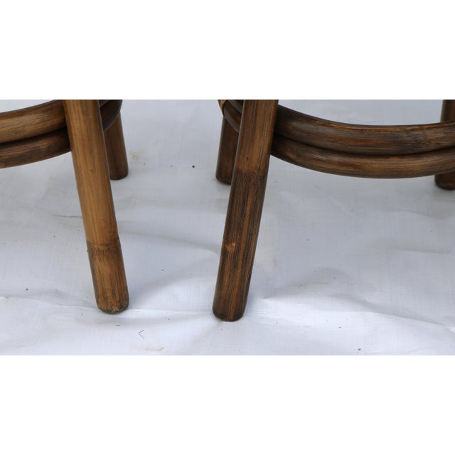 Wood Mid Century Modern Bent Rattan Swivel Barstools With Back-Set of 4 For Sale - Image 7 of 12