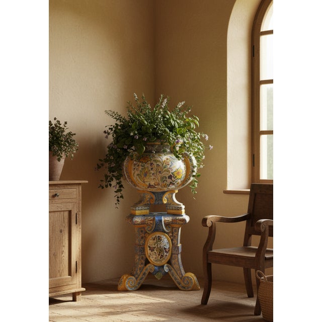 19th Century Italian Majolica Jardiniere Planter on Pedestal Stand For Sale - Image 15 of 15