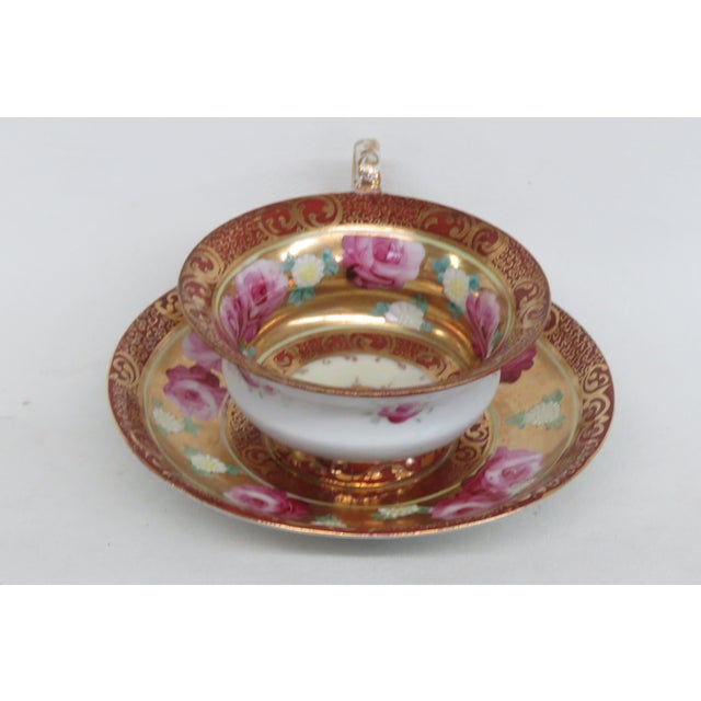 Mogi Momonoi Gold Burgundy Bone China Flower Tea Cup & Saucer Set 4653b For Sale In Miami - Image 6 of 18