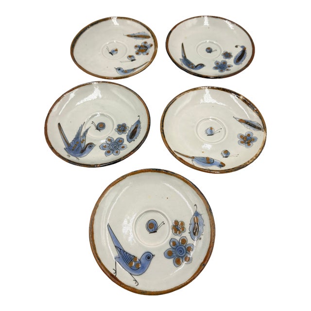 1960s El Palomar Ken Edwards Tonala Stoneware Saucer Plates Mexico Folk Art Pottery For Sale