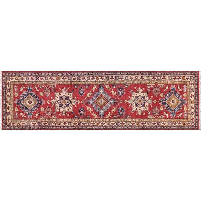Beige Tribal Kazak Red/Beige Wool Rug - 2'11''x9'6'' For Sale - Image 8 of 10
