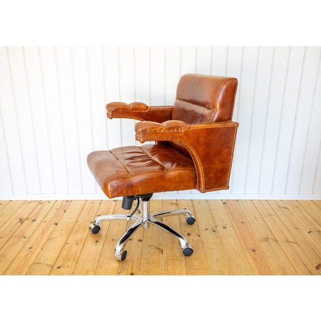 Vintage Executive Desk Chair Office in Tan Leather with Tilt Swivel Height Adjustable by Timothy Oulton for Halo For Sale - Image 5 of 18