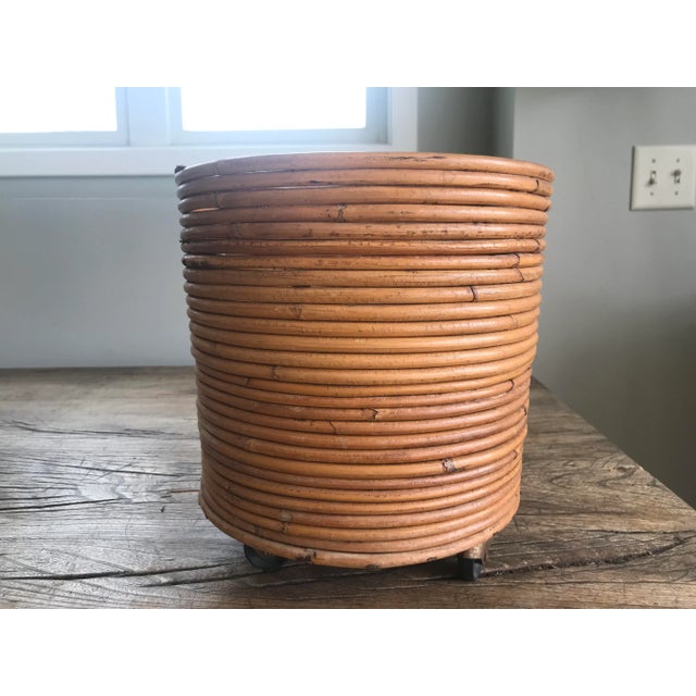 1970s Vintage Mid-Century Crespi Style Pencil Reed Rattan Bamboo Planter Italian For Sale - Image 12 of 12
