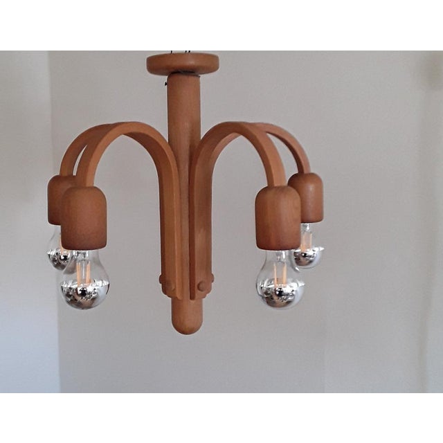 Vintage German Ceiling Lamp with Curved Oak Frame from Domus, 1970s For Sale - Image 6 of 7