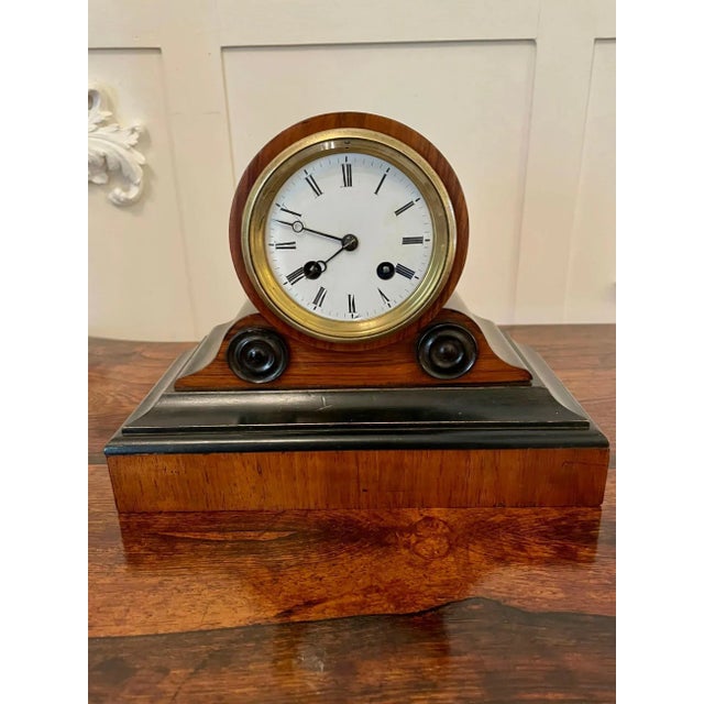 Antique Victorian Walnut Desk Clock For Sale - Image 3 of 11