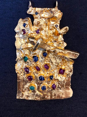 Igael Tumarkin, Gold Gilt Bronze Sculpture Pendant Israeli Tumarkin Abstract Modernist Jewelry, c.1960s-1970s