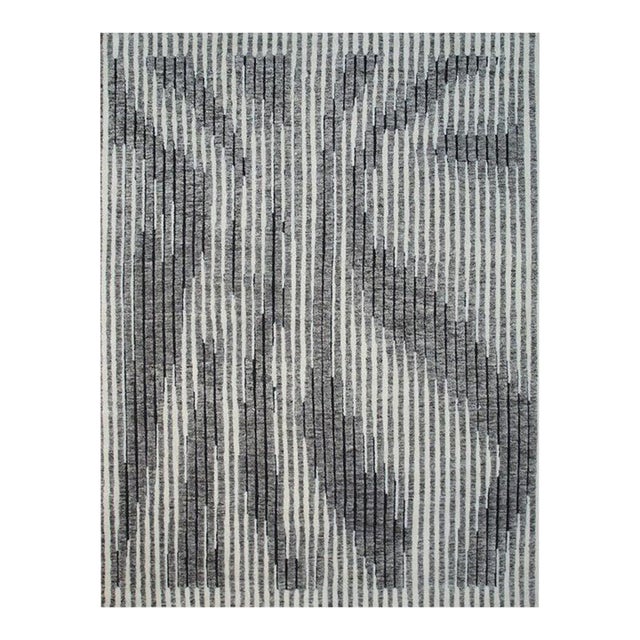 10x14 Gray Hand-Knotted Wool Vertical Shifting Sands Abstract Modern Carpet Rug For Sale