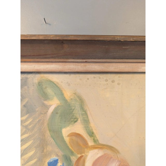 Mid-Century Modern "Floral & Figurine" Swedish Vintage Still Life Oil Painting, Framed For Sale - Image 11 of 12