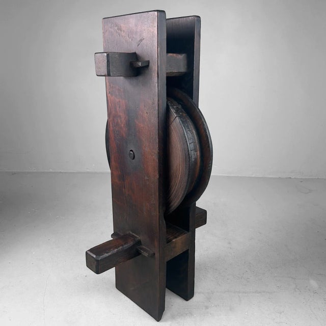 Antique Japanese Wooden Pulley Keyaki Wood, 1900 For Sale - Image 16 of 18