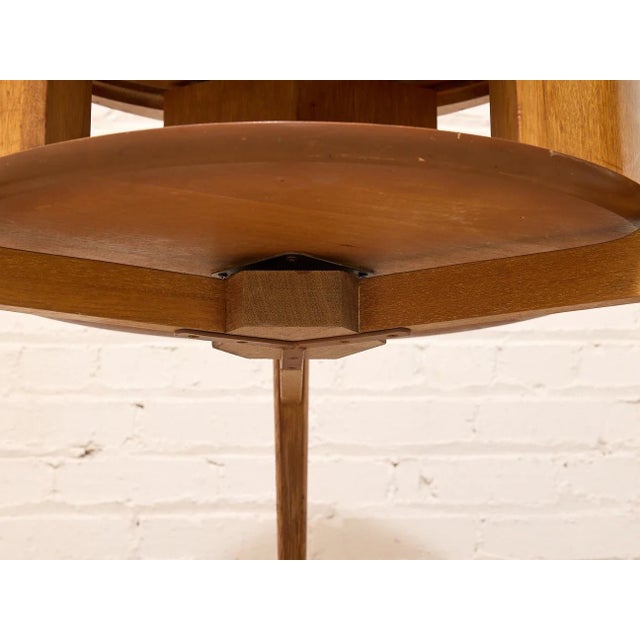 Vintage Brown Saltman Mid-Century Modern Round Walnut Side Table With Geometric Top For Sale - Image 12 of 12