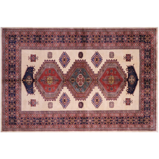 Beige Boho Chic Shirwan Beige/Blue Wool Rug - 5'3''x7'3'' For Sale - Image 8 of 10