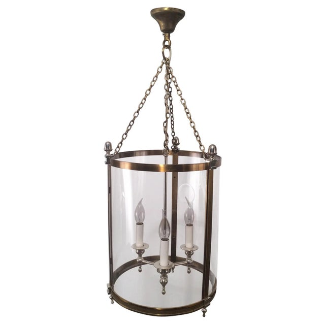 Neoclassical Brass & Silver Plated Lantern with Strong Rounded Faux-Glass Plast For Sale - Image 13 of 13