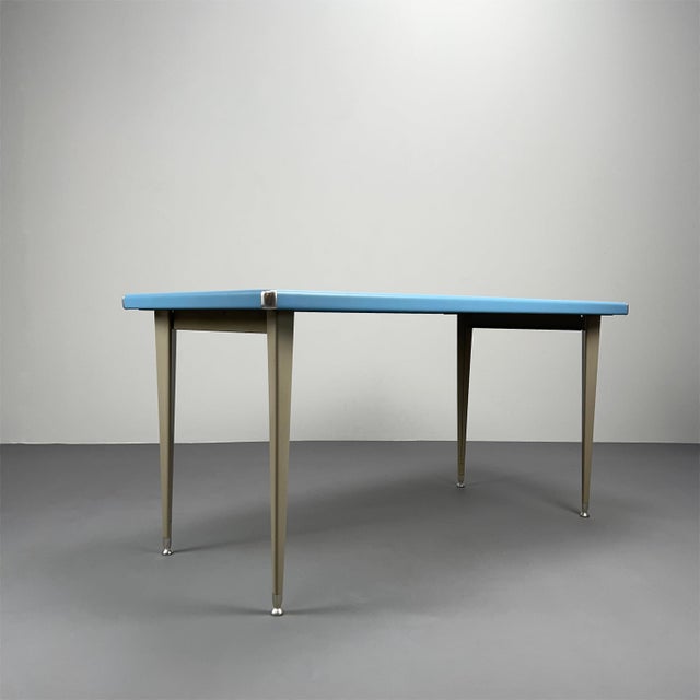 1950s Pastel Blue Metal Desk with Grey Legs by Georg Leowald for Pohlschröder, Germany, 1950s For Sale - Image 5 of 9