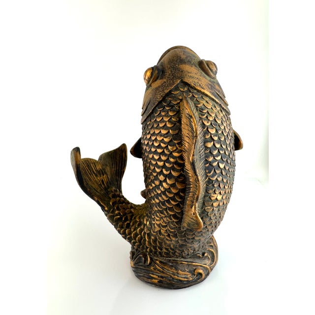 Bronze Vintage Mid Century Cast Resin Koi Fish Sculpture With Aged Bronze Finish For Sale - Image 8 of 10