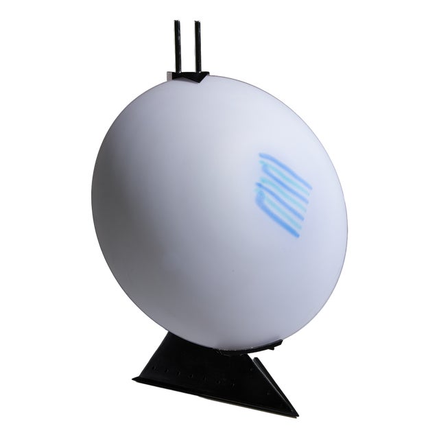 Postmodern Rhombus Shaped Table Lamp with Abstract Blue Stripes on Frosted Murano Glass For Sale