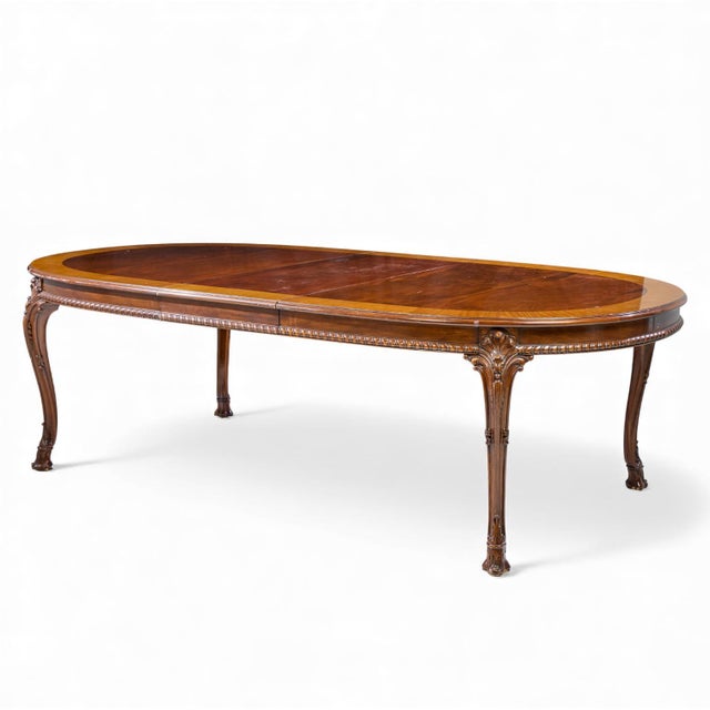Karges Burl Walnut Georgian Style Expanding Dining Table With 2 Leaves For Sale - Image 11 of 13