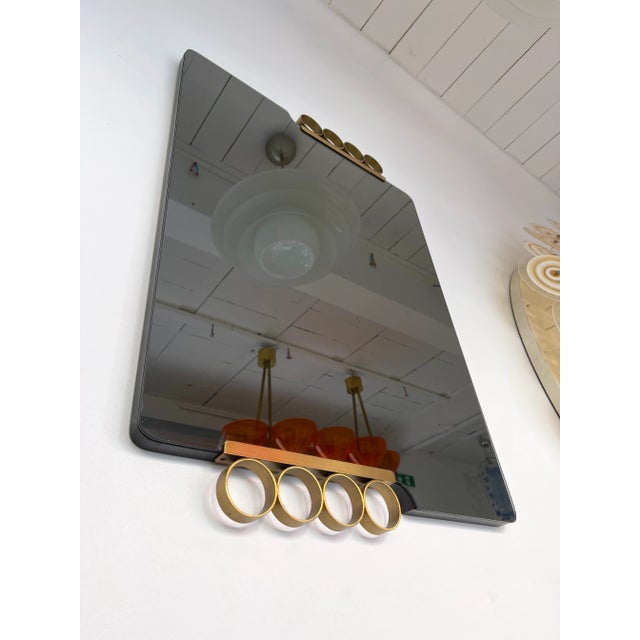 Brass Pair of Mirrors Brass Disc Gray Tinted Glass by Modernindustria, Italy, 1970s For Sale - Image 8 of 13
