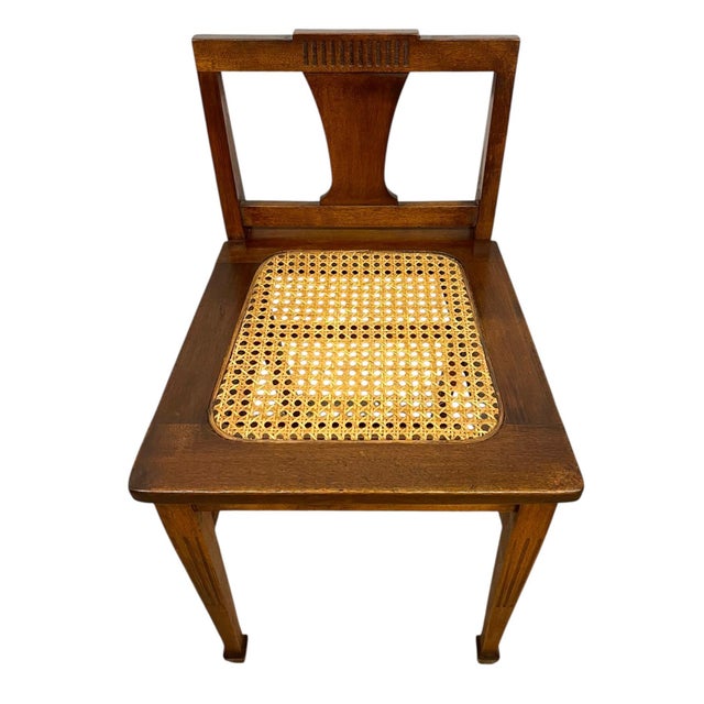 Wood Vintage Arts & Crafts Style Wooden Side Chair With Caned Seat and Shaped Back Splat For Sale - Image 7 of 10