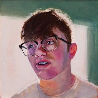 Ear Glow by Ellen Starr Lyon | Oil on panel Portrait of a young person with glasses and soft lighting. For Sale