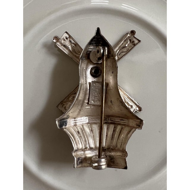 Vintage sterling silver Dutch Windmill brooch with articulated and spin sails by Lang Jewelry (circa 1940s – 1950s)...